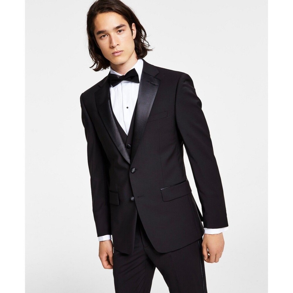 $450 NEW CALVIN KLEIN MENS 42S BLACK X SLIM TUXEDO BLAZER SPORT COAT SUIT JACKET
